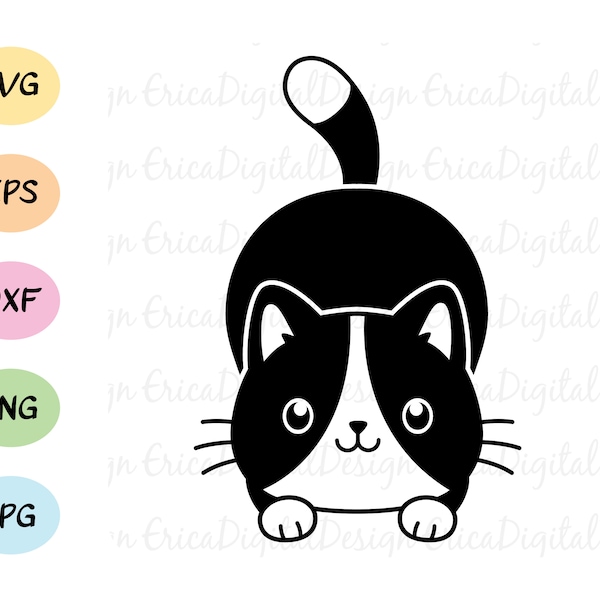 Cute cat Silhouette SVG cut file Kawaii cats Black white decal cutting file Kitty digital stamp Funny animal vector EPS DXF Cricut Vinyl