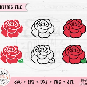 Rosas SVG Paquete Básico Archivo de corte de rosa Hermosa flor Contorno floral Hojas de rosa clipart Silueta Cricut Vinilo Sublimación Grabado láser