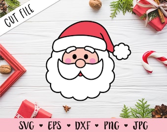 Santa Claus Face SVG Cute Santa layered cut file Funny Santa Head Clipart Christmas Xmas Holiday Winter Kid Shirt Silhouette Cricut Vinyl