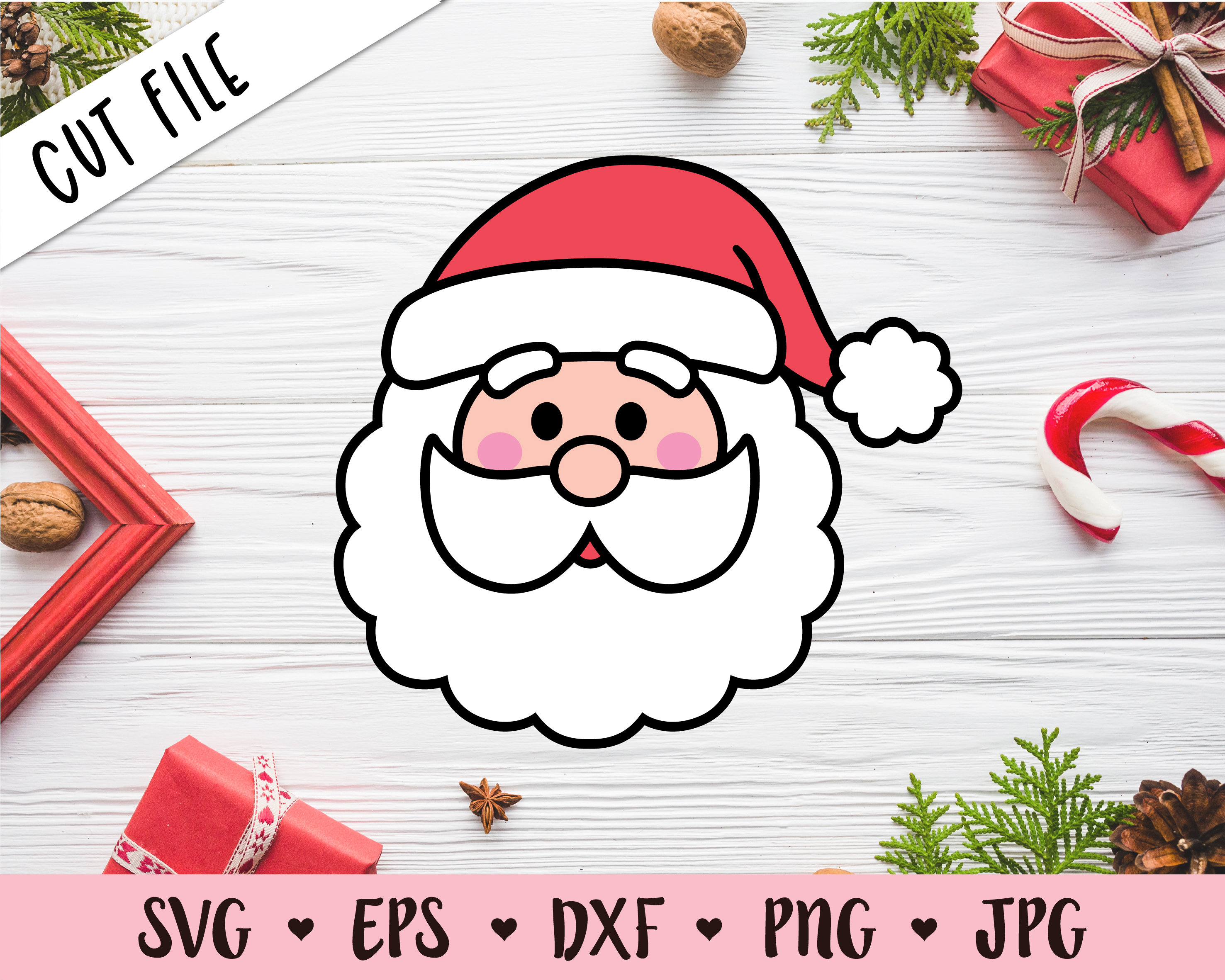 Santa Claus Face SVG Cute Santa layered cut file Funny Santa Head Clipart Christmas Xmas Holiday Winter Kid Shirt Silhouette Cricut Vinyl