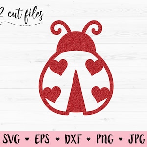 Ladybug SVG tagliare file Cupcake Topper Cute Baby Ladybug con cuori Valentine Love cake topper Primavera Estate Animal Silhouette Cricut