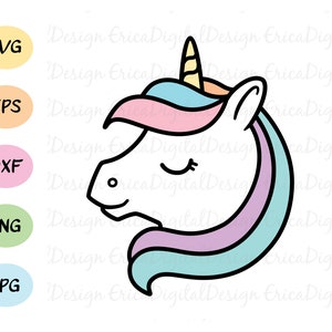 Unicorn faccia stratificata SVG Rainbow unicorn testa Magical unicorpano compleanno ragazza file di taglio Kawaii Cute unicorno Silhouette Cricut vinile Iron su