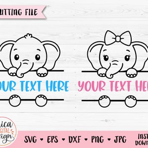 Elephant monogram SVG Split monogram Name Frame Cricut Silhouette cut file Kid Baby Boy Girl Cute animal Vinyl Glowforge Laser engraving