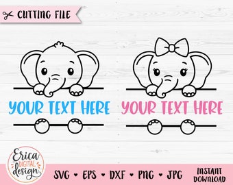 Elephant monogram SVG Split monogram Name Frame Cricut Silhouette cut file Kid Baby Boy Girl Cute animal Vinyl Glowforge Laser engraving