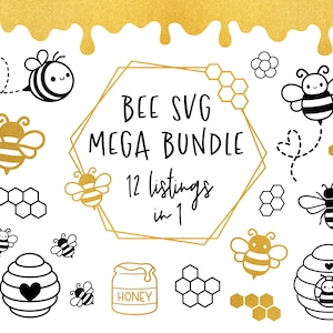 Bee SVG Mega Bundle Honeycomb cut file Cute bumble bee Honey drip Beehive Honeybee Spring animal Tumbler Beekeeper Silhouette Cricut Vinyl