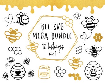 Bee SVG Mega Bundle Honeycomb cut file Cute bumble bee Honey drip Beehive Honeybee Spring animal Tumbler Beekeeper Silhouette Cricut Vinyl