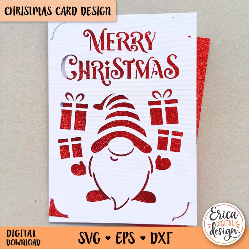 Gnome Christmas Card SVG Santa Gnome Cut File Cricut Silhouette Winter ...
