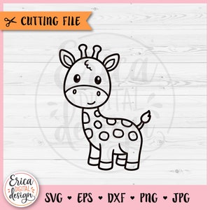 Girafe SVG contour mignon girafe couper fichier pour Cricut Silhouette Safari Jungle Baby Shower Zoo animaux enfants bébé girafe chemise fer sur vinyle