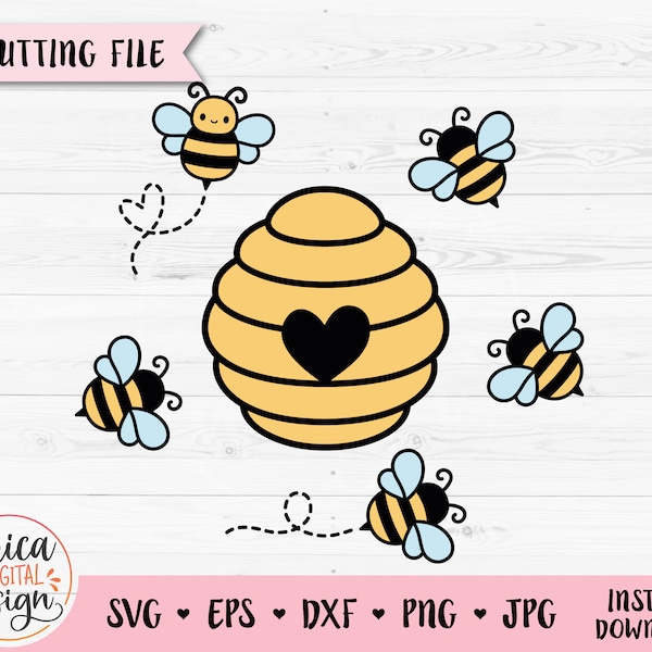 Beehive and bees SVG Beehive layered cut file Cricut Silhouette Cute Bumble bee Honey bee Bumblebee Tumbler Beekeeper Vinyl Commercial use