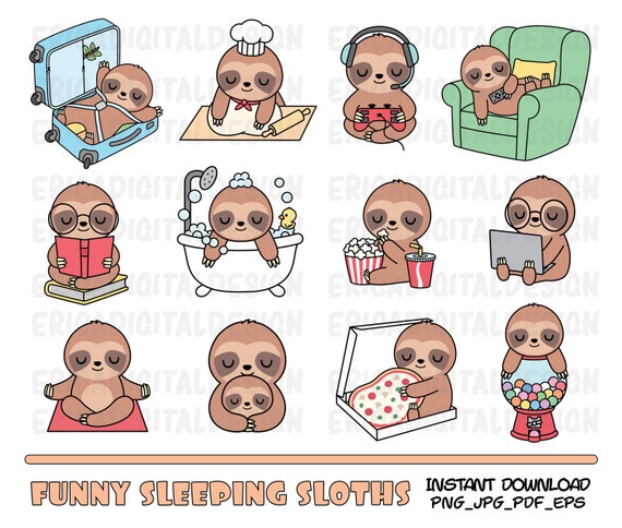 Funny Sloths Clipart Cute Sleeping Sloth Images Kawaii Animals - Etsy Funny Sloths Clipart Cute Sleeping Sloth Images Kawaii Animals - Etsy