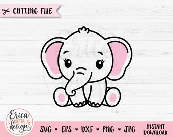 Baby Elephant SVG Cute Elephant Outline cut file Baby Shower Girl Boy Shirt Bodysuit Kawaii Animal Silhouette Cricut Vinyl Laser Engraving