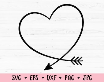 May include: A black outline of a heart with an arrow pointing to the right, symbolizing love and affection.