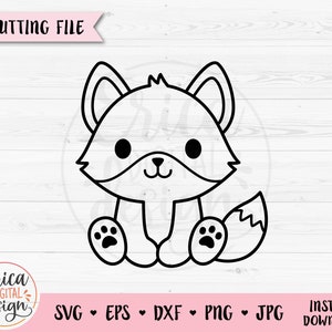 Fox Outline SVG Cute Fox cut file Baby Shower Jongen Meisje Shirt Peuter Bodysuit Nursery Kawaii Animal Silhouette Cricut Vinyl Lasergraveren