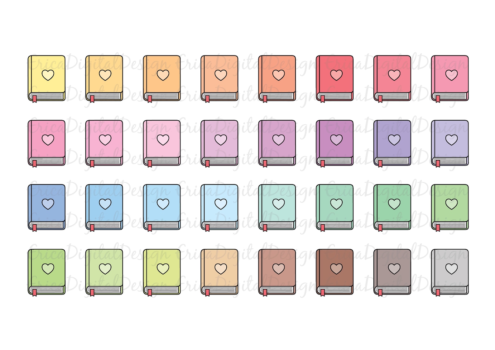 Colorful Book Clipart Set Kawaii Books Clip Art Printable - Etsy