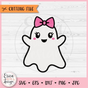 Gespenst Schleife SVG geschnitten Datei für Cricut Silhouette Boo Baby Gespenst Mädchen Kawaii Herbst niedlich Gespenst Clipart PNG Kinder Mädchen lustige Halloween Shirt