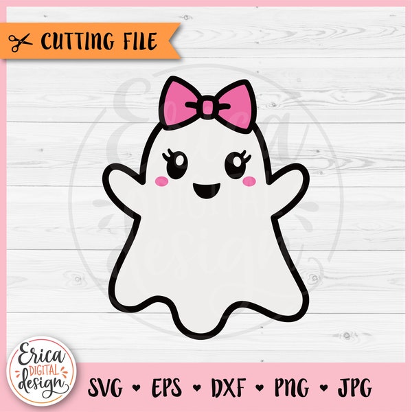 Ghost Bow layered SVG cut file for Cricut Silhouette Boo Baby Ghost Girl Kawaii Fall Cute Ghost Clipart PNG Kids Girl Funny Halloween Shirt