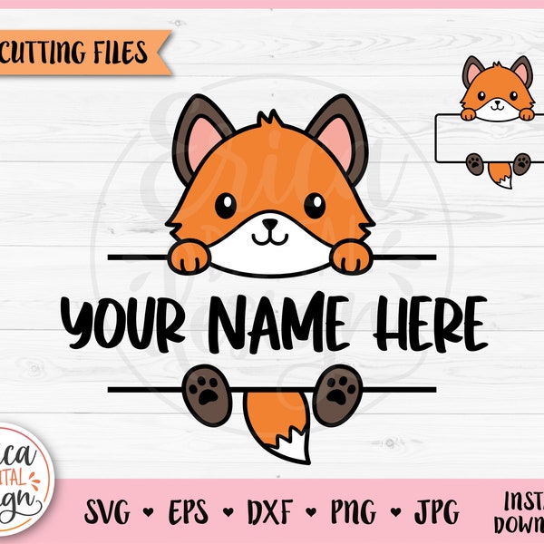 Fox Clipart Name Frame Layered SVG cut file Cricut Silhouette Split Monogram Student Name Tag School Classroom Label Woodland Baby Animal