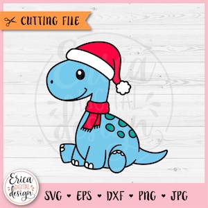クリスマス恐竜のレイヤード SVG カット ファイル (Cricut シルエット用) サンタ帽子をかぶったかわいい恐竜 男の子の赤ちゃん恐竜 子供用クリスマス シャツ アイロン接着ビニール