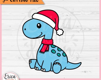 Weihnachten Dinosaurier SVG geschnitten Datei für Cricut Silhouette niedlicher Dino mit Nikolausmütze Baby Junge Dinosaurier Kinder Weihnachten Shirt Aufbügeln