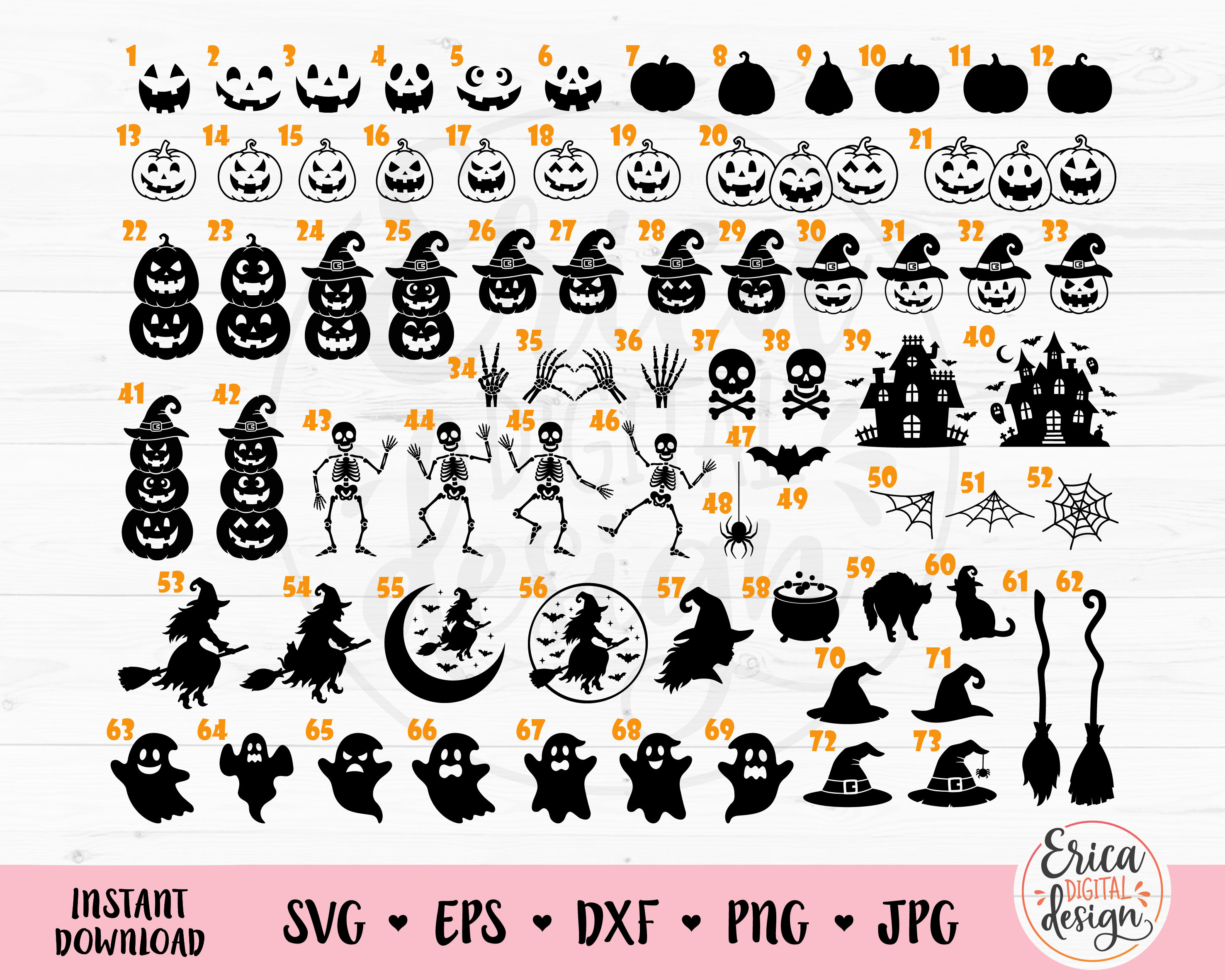 Halloween SVG Bundle Cut File Cricut Silhouette Jack O Lantern Face ...
