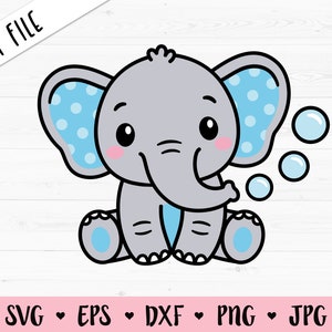 Baby Olifant SVG Schattige Olifant Jongen gesneden bestand Sweet Elephant Baby Shower Boy Shirt Bodysuit Kawaii Animal Kid Silhouette Cricut Vinyl Iron op