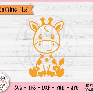 Bébé girafe contour SVG coupe fichier Cricut Silhouette mignon assis girafe Jungle Safari bambin chemise body fer sur vinyle gravure au Laser