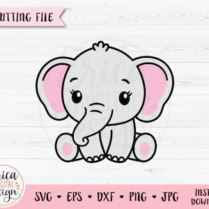 Baby Elefant SVG Süße Elefant Schnittdatei Süßer Elefant Baby Shower Junge Mädchen Shirt Bodysuit Kawaii Tier Silhouette Cricut Vinyl Bügelbild
