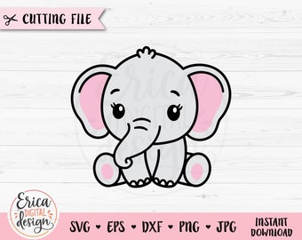 Baby Elephant SVG Cute Elephant cut file Sweet Elephant Baby Shower Boy Girl Shirt Bodysuit Kawaii Animal Silhouette Cricut Vinyl Iron on