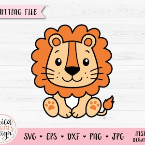 León SVG Lindo león sentado en capas archivo de corte Cricut Silhouette Jungle Safari Zoo Animal clipart PNG Baby shower Kids Uso comercial