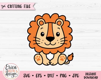 Lion SVG Cute sitting lion layered cut file Cricut Silhouette Jungle Safari Zoo African Animal clipart PNG Baby shower Kids Commercial use