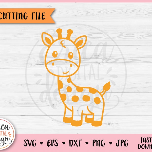 Baby Giraffe Outline SVG cut file for Cricut Silhouette Cute Giraffe Jungle Safari Zoo Toddler Shirt Bodysuit Iron on Vinyl Laser Engraving