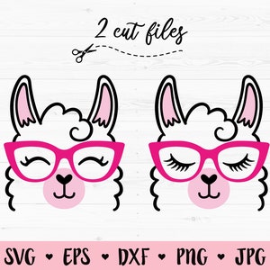 Lama gezicht SVG Lama Wimpers Lama bril gesneden bestand Grappig Alpaca hoofd Cute Animal Baby Girl Nerd Shirt Leraar Cricut Silhouet Vinyl