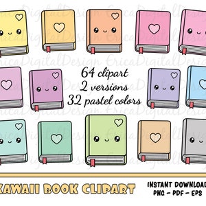 Colorato libro clipart set Kawaii libri ClipArt adesivi pianificatore Planner fornisce colori pastello Vector grafica scaricabile