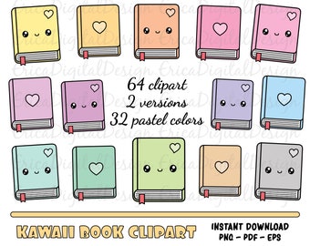 Colorido libro clipart set Kawaii libros clip art Printable planner stickers Planner Supplies Pastel colors Vector graphic Downloadable