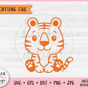 Bébé tigre contour SVG coupe fichier pour Cricut Silhouette mignon tigre Jungle Safari Zoo enfant en bas âge garçon chemise body fer sur vinyle gravure au Laser