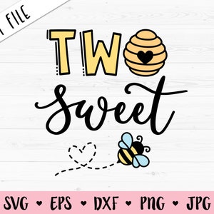 Zwei süße SVG 2. zweiten Geburtstag geschnitten Datei 2 Jahre alt Baby Mädchen Geburtstag süße süße Bee Silhouette Cricut Vinyl Baby Body Shirt Eisen auf