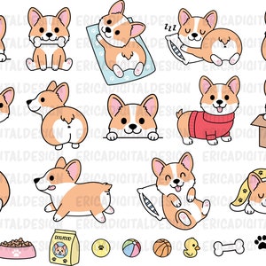 Kawaii Corgi Clipart Set Cute Corgi Butt Funny Dogs Digital Clipart ...
