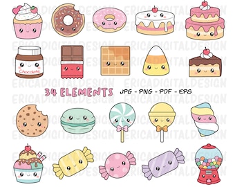 Desserts Clipart, Sweet Treats Clip Art, Kawaii Food Clip Art, Cup