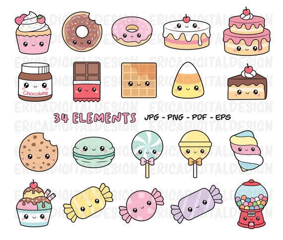 Dulces Kawaii clipart Lindo dulce clipart Comida Pastel Donut - Etsy España