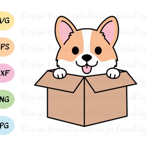 Corgi in box SVG cut file Kawaii funny dog vector Cutting file EPS DXF Silhouette Studio Cricut Design Space Commercial use T-shirt vinyl