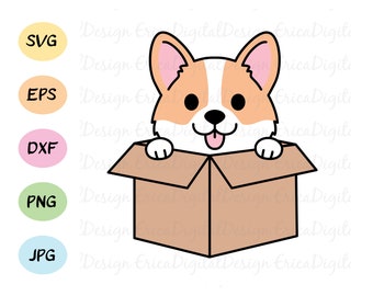 Corgi in box SVG cut file Kawaii funny dog vector Cutting file EPS DXF Silhouette Studio Cricut Design Space Commercial use T-shirt vinyl