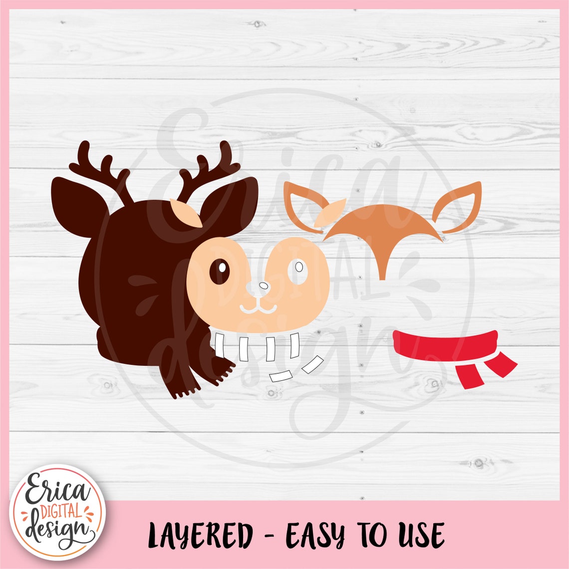 Reindeer Face SVG Christmas Reindeer Layered Cut File for Cricut ...