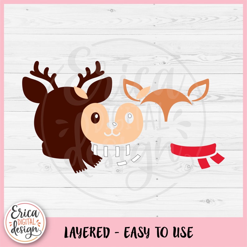 Reindeer Face SVG Christmas Reindeer Layered Cut File for Cricut ...