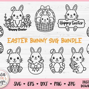 Easter Bunny SVG Bundle Cute Rabbit Easter Eggs Esquema de corte archivo para Cricut Silhouette Happy Easter Spring Kids Baby Shirt Laser Engraving