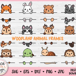 Woodland Tier Namen Rahmen SVG Schnittdatei Cricut Silhouette Split Monogramm Schüler Namensschild Schule Klassenzimmer Label Kinder Baby Lehrer Herbst