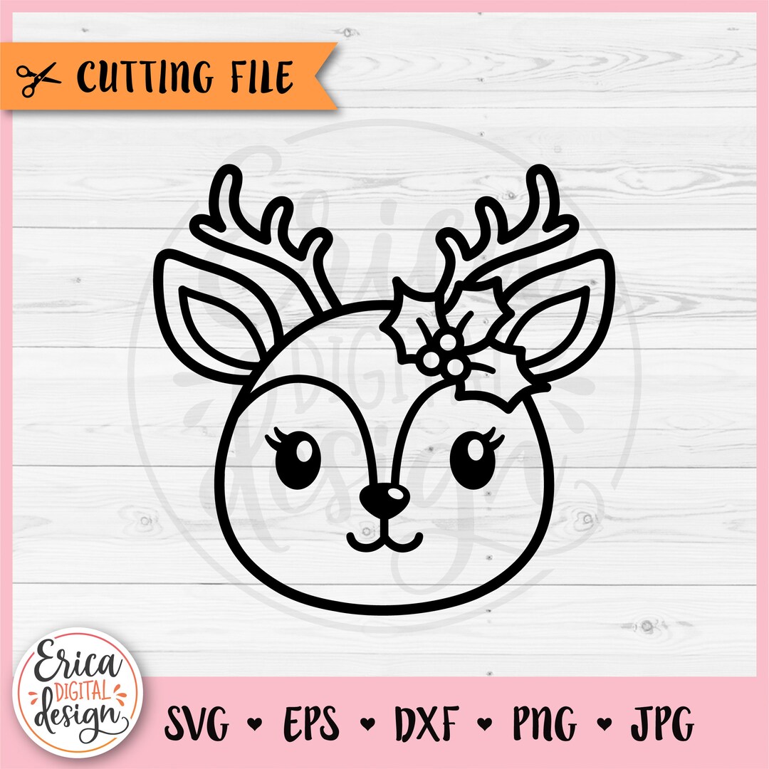Reindeer Face SVG Christmas Reindeer Outline Cut File Cricut Silhouette ...