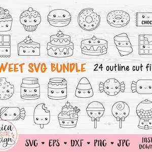 Sweets SVG Bundle Cute candies cut file Cricut Silhouette Halloween Treats Kawaii food Cupcake Lollipop Cake Donut Macaron Cookie Ice cream