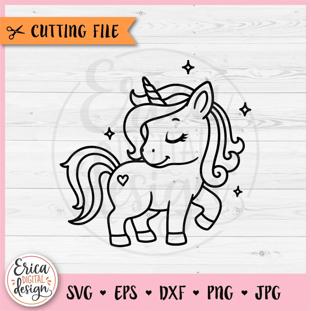 Baby Unicorn Outline SVG Cut File for Cricut Silhouette Magical Cute ...