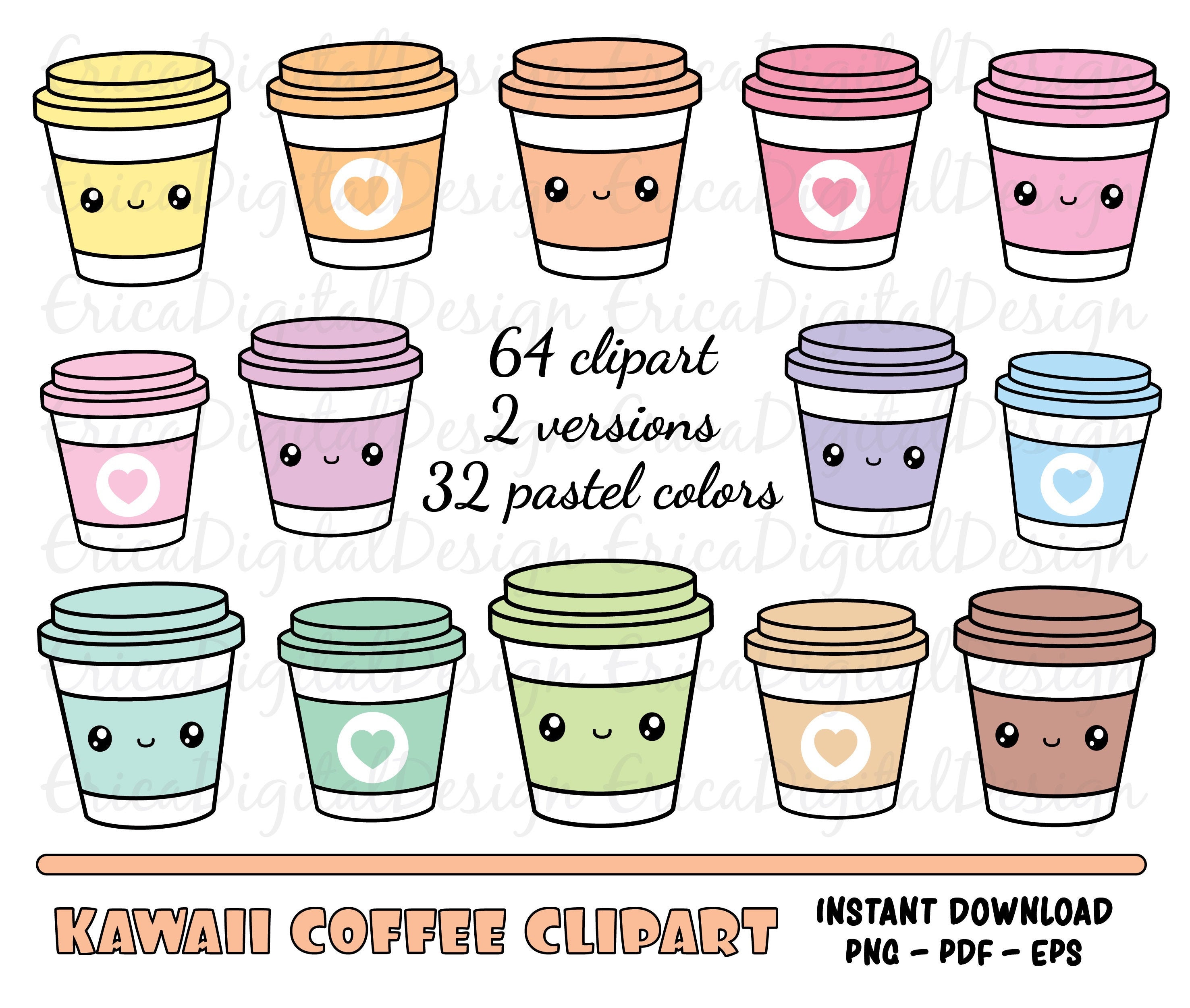 Kawaii Coffee Clipart - Cute Coffee, Easy To Use Png With Transparent  Background Print Then Cut File For Cards Colorful Printable Stickers