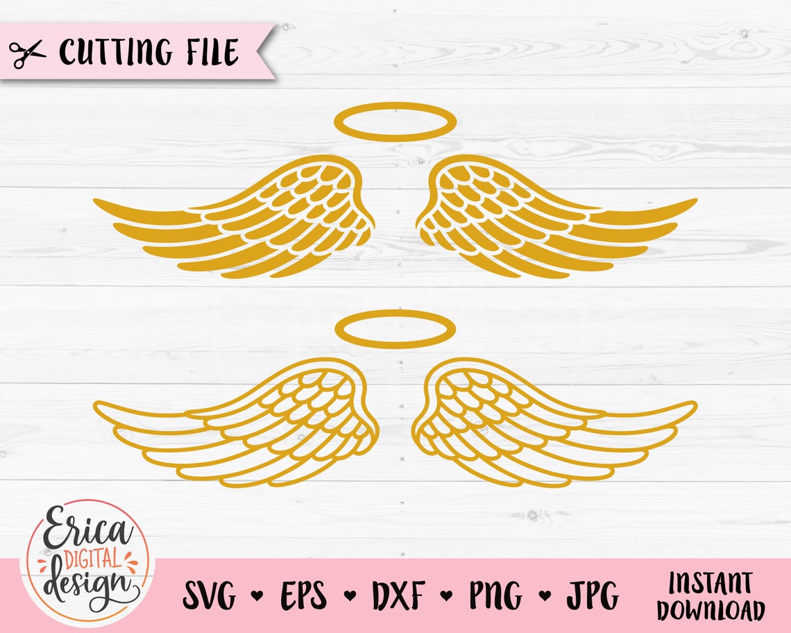 Wings SVG Angel Wings Cutting File Halo Cut File Wings Outline - Etsy